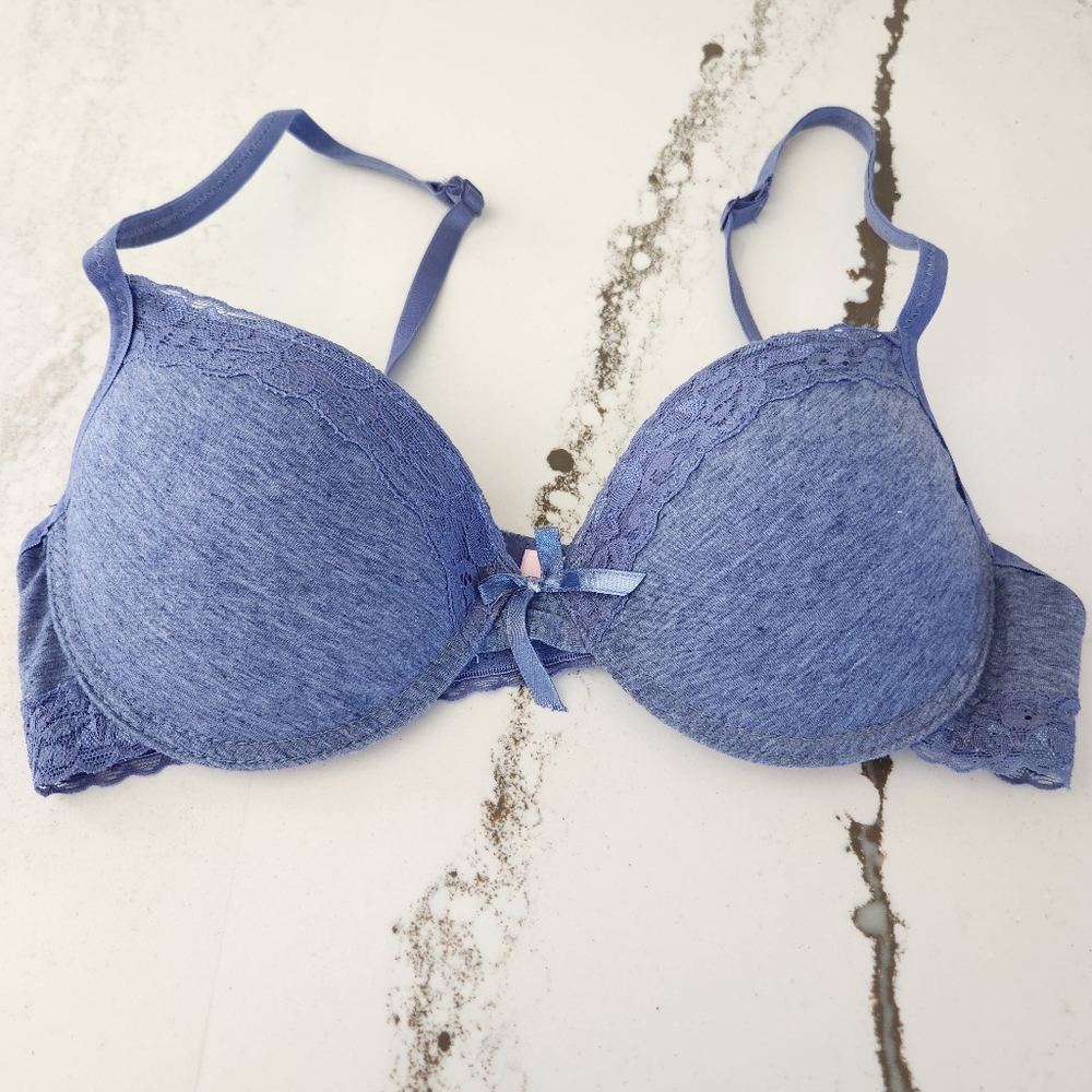 Nature Intimates Blue Lace Trim Bra; New; Size- 34B